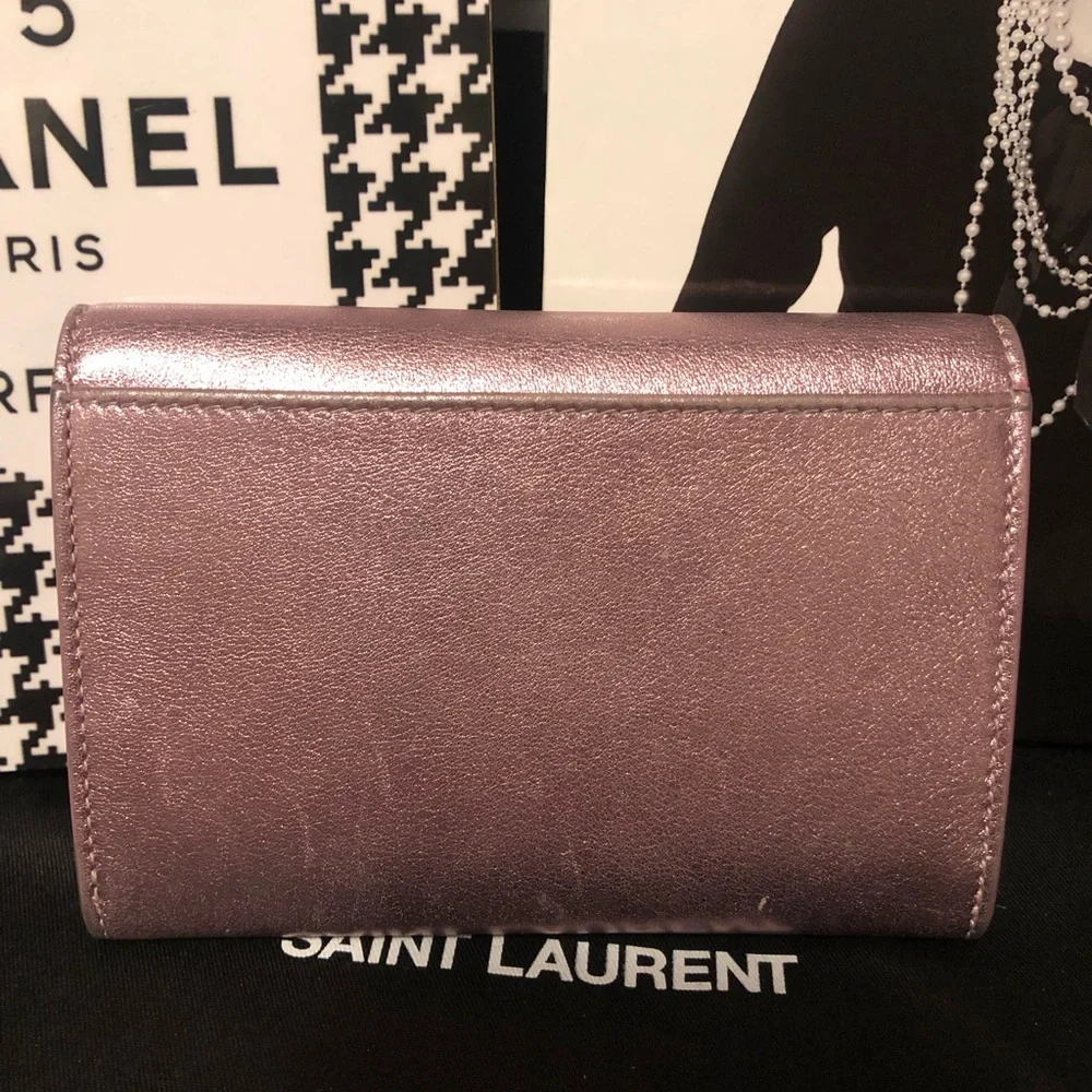 YSL Yves Saint Laurent Azalea Metallic Pink Wallet Rare - Picture 5 of 16